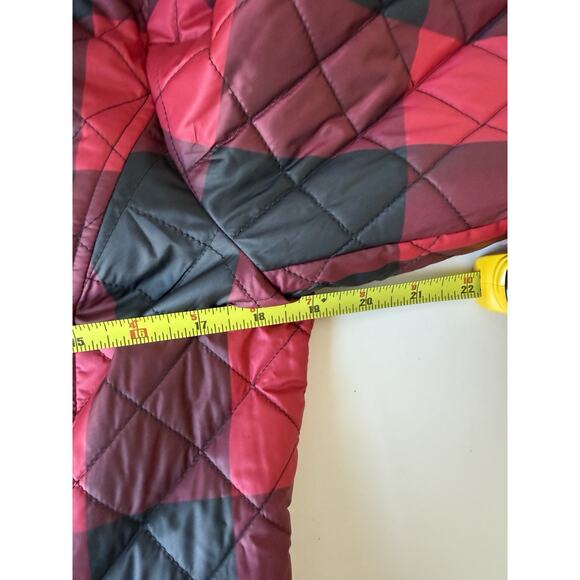 Talbots Puffer Jacket Women's Womens s Red Tartan Plaid Full Zip Snap Up Preppy - Picture 7 of 9